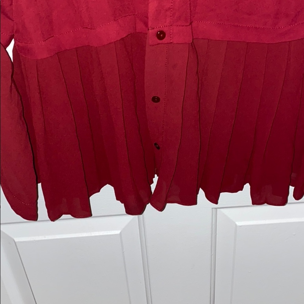 Deep Red Chiffon Button Down - Picture 3 of 4